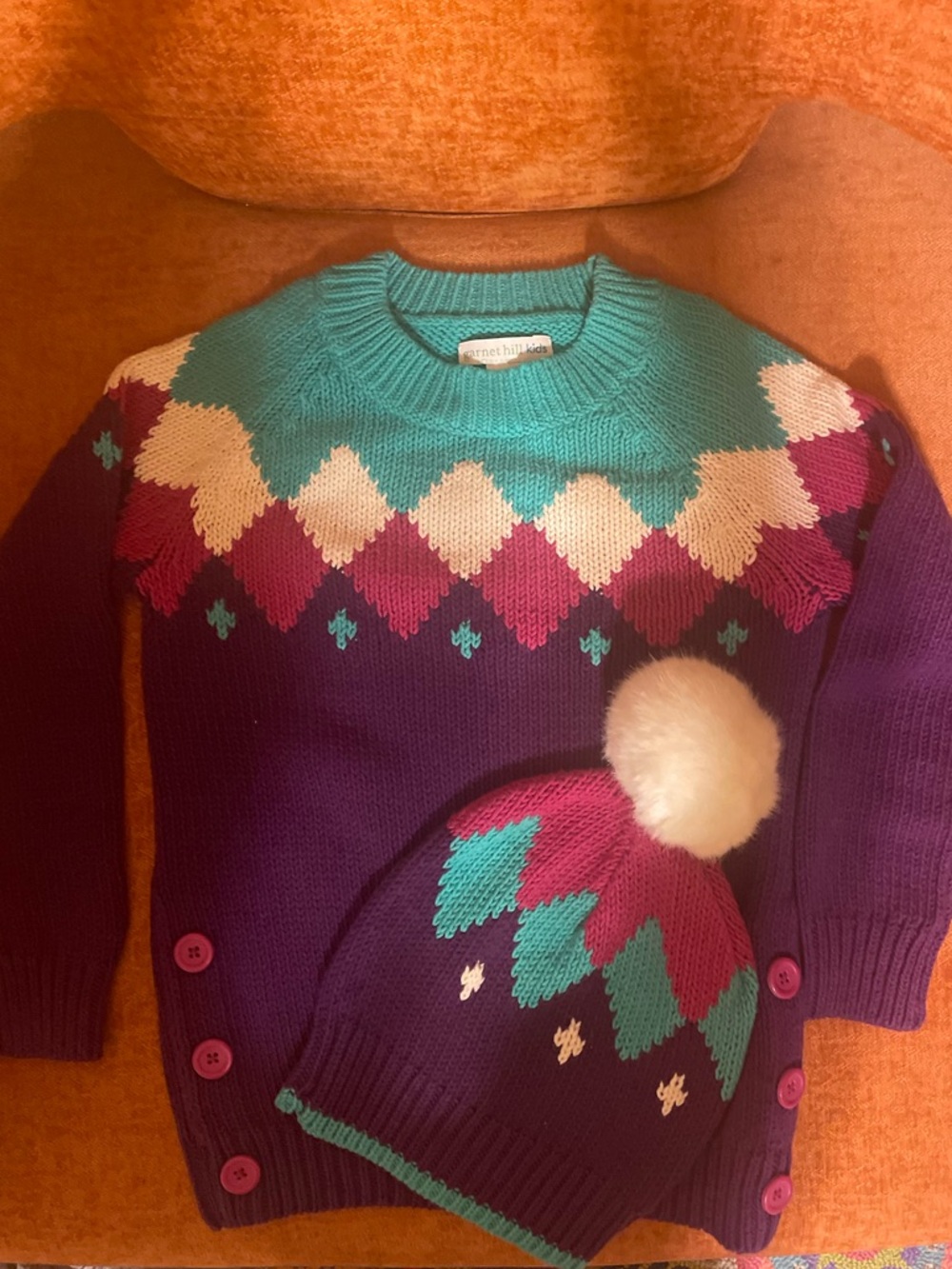 Garnet Hill Girl’s Argyle Sweater with Marching Hat